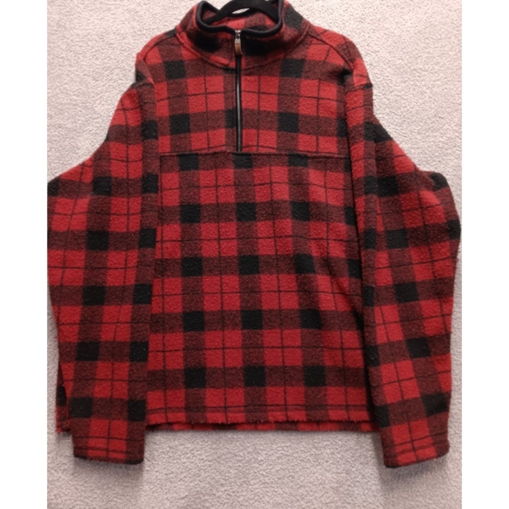 John Wayne Stock & Supply Men's XXL Buffalo Plaid Fleece Half-Zip Pullover Red
